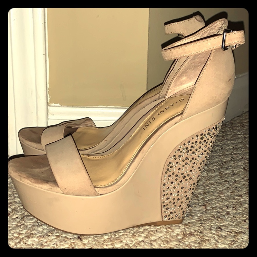 Taupe Wedges with Sequined Heel